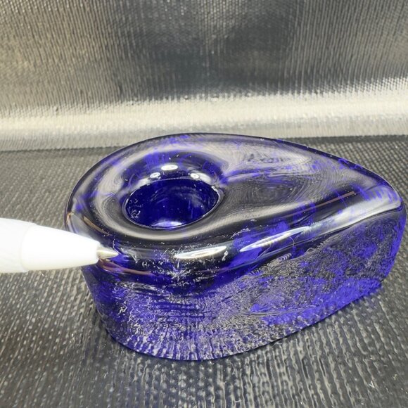 Blenko Candle Holder Tear Drop Taper Candle Holder Single Cobalt Blue Heavy VTG - Picture 4 of 11